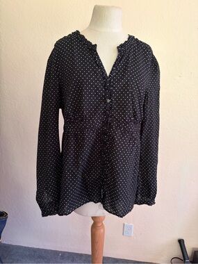 Jones New York Black Polka Dot Long-Sleeve Blouse - Lightweight Peasant Top